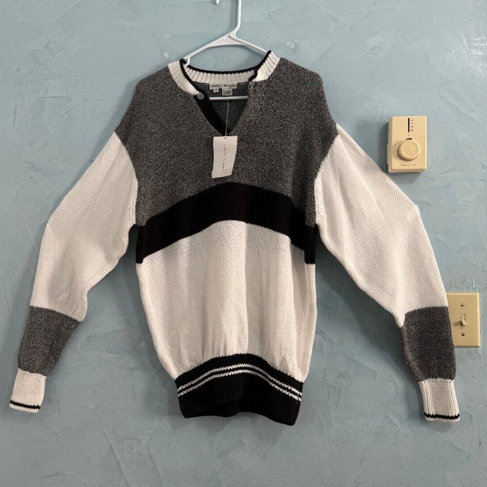 Nancy‎ Heller Knitted Pullover Sweater Grey White and Black Sz S